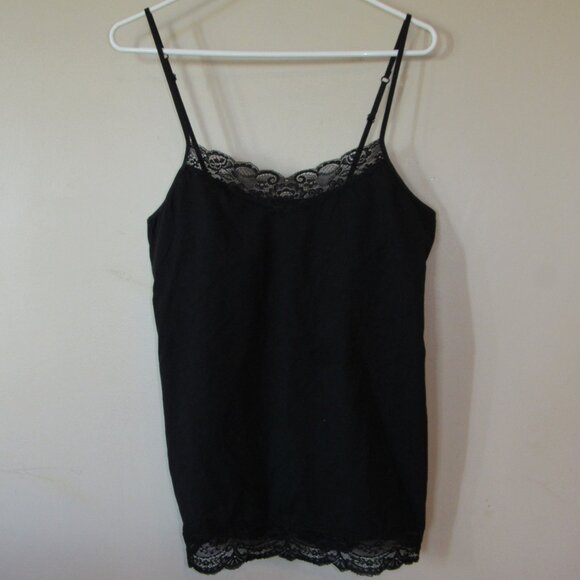 EXPRESS Sexy Stretch Bra Cami BLACK Top Tank Sleeveless LACE TRIM XL Y2K Style - Picture 1 of 3